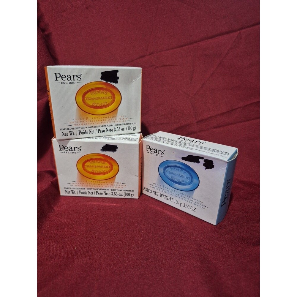 3 NIB Pear's Clear Soap 2 Bars Original And One Mint Pure And Gentle Brand New